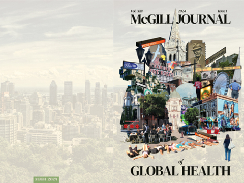 Front and back Cover image for the ƽ岻 Journal of Global Health Volume XIII (2024) Issue 1 with a collage of Montreal landmarks and imagery